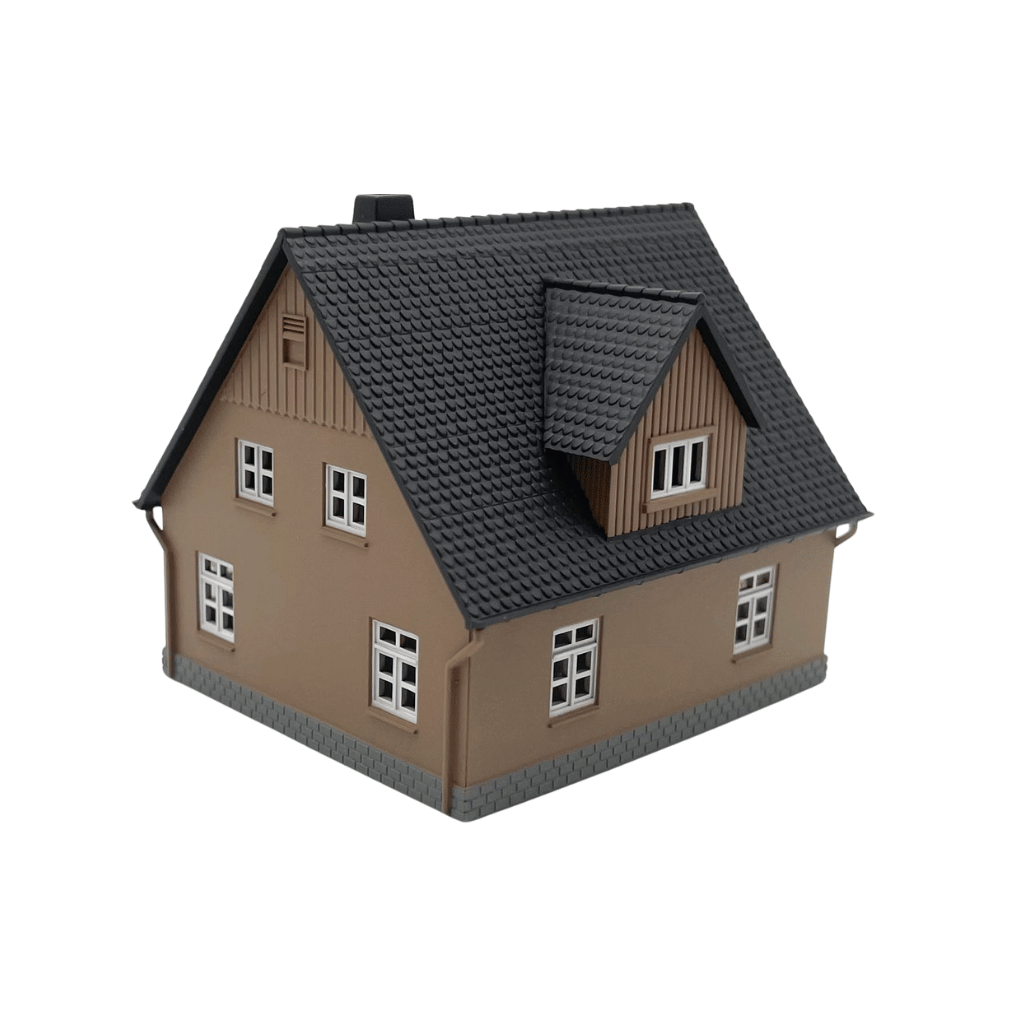 N Scale Cape Cod House - Brown with Black Roof (Pre-Assembled)
