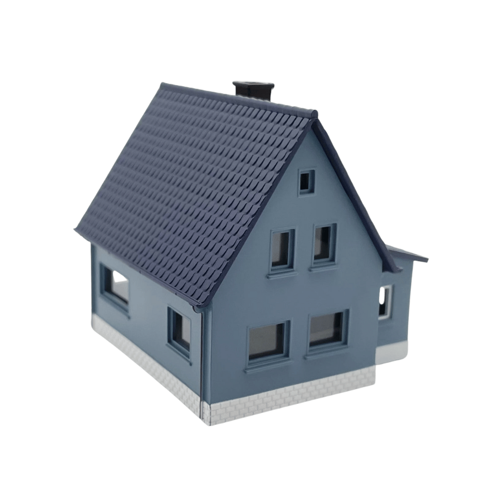 N Scale Bungalow - Blue with Black Roof (Pre-Assembled)