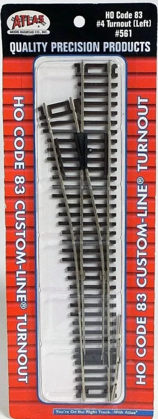 Atlas #561 Left Hand #4 Custom-Line Turnout - Code 83 Rails - HO Scale