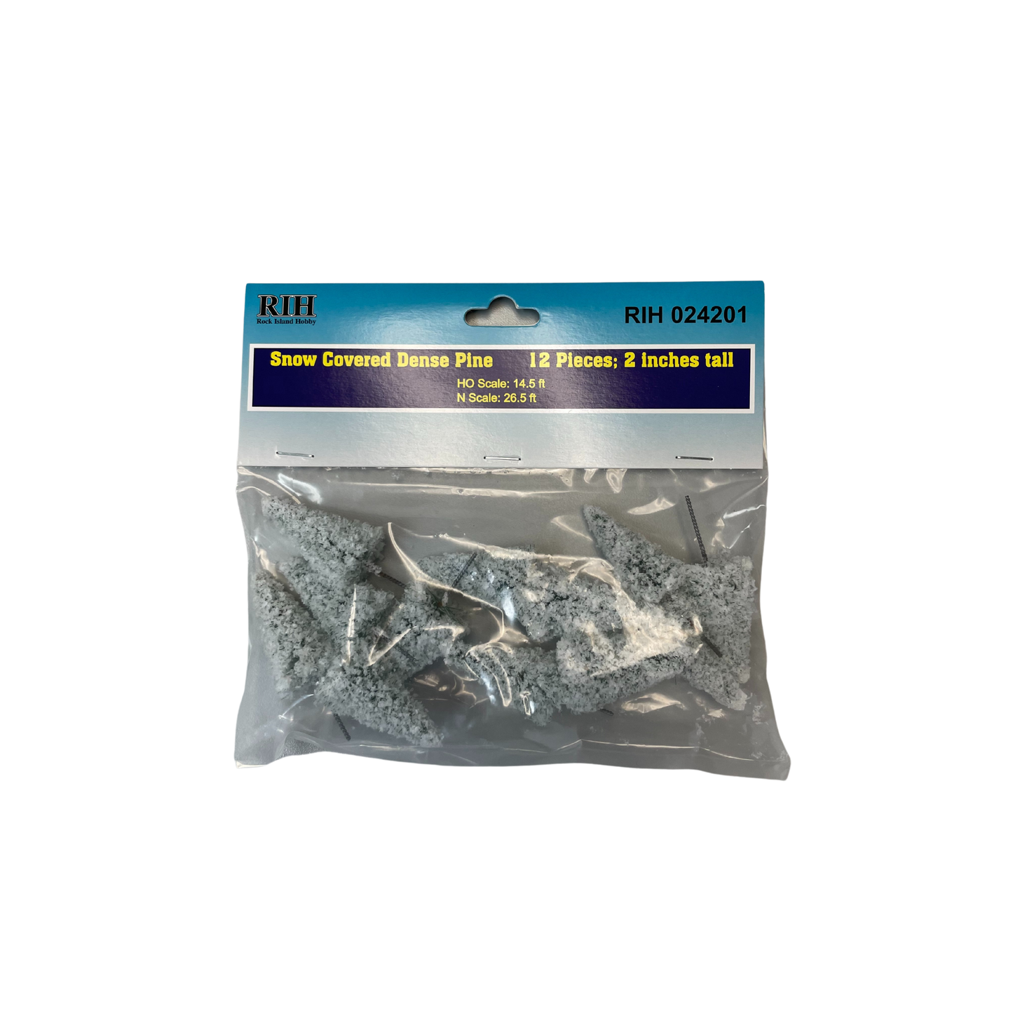 small 2 inches 12 piece snow covered Dense pine trees