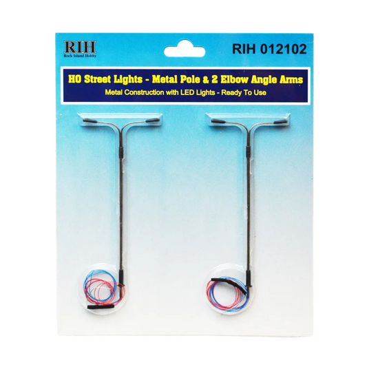 HO Scale Street Lights - Metal Poles & 2 Elbow Arms (2pcs)