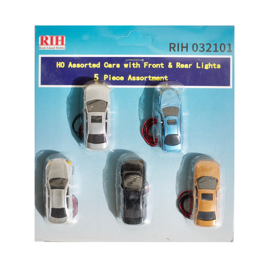 HO Scale Assorted Cars with Front & Rear Lights (5pcs)