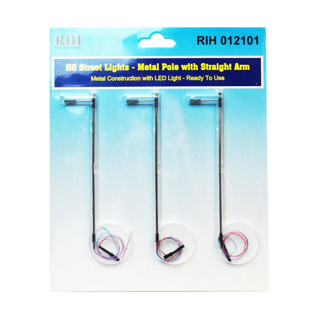 HO Scale Street Lights - Metal Pole with Straight Arm (2pcs)