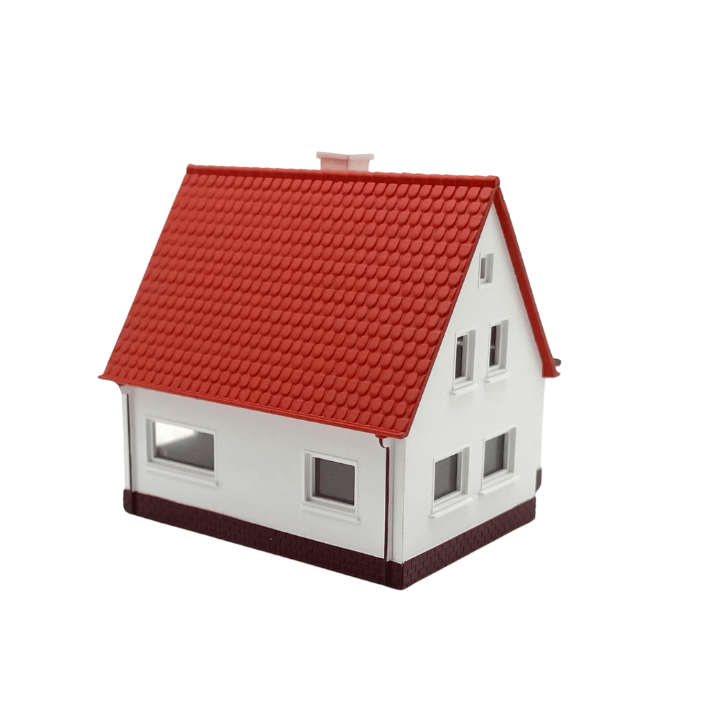 N Scale Bungalow - White with Red Roof (Pre-Assembled)