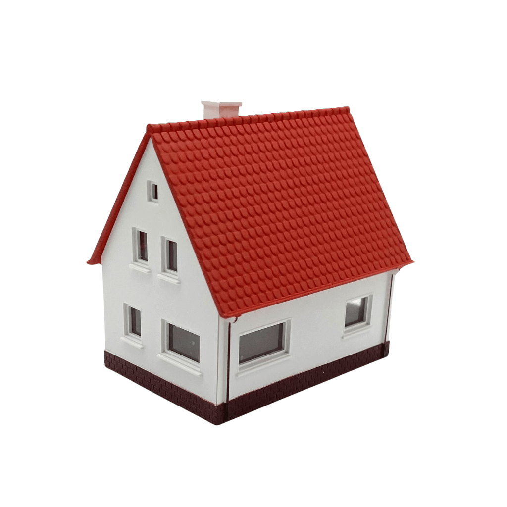 N Scale Bungalow - White with Red Roof (Pre-Assembled)