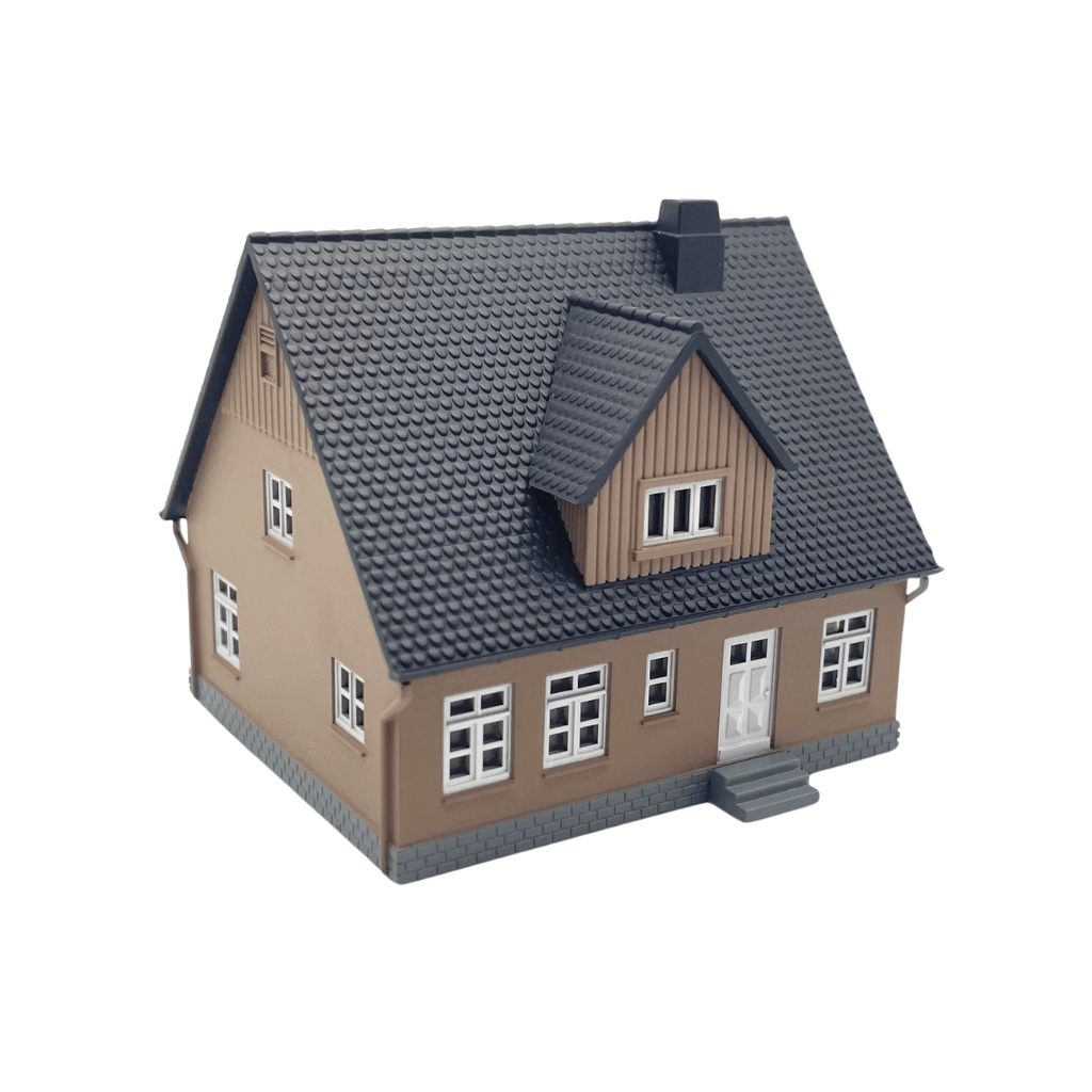 N Scale Cape Cod House - Brown with Black Roof (Pre-Assembled)