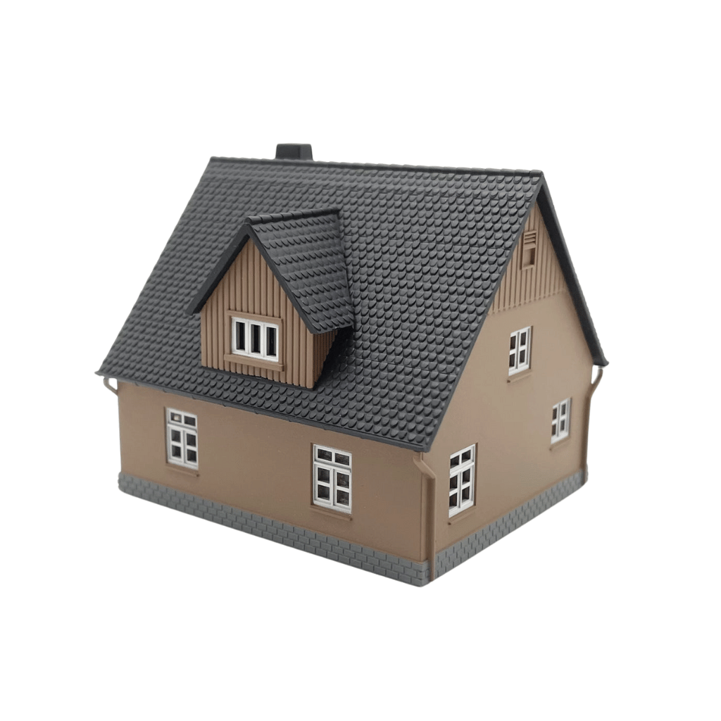 N Scale Cape Cod House - Brown with Black Roof (Pre-Assembled)