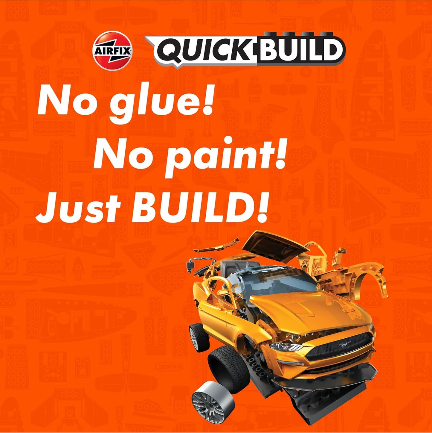Airfix Model Car Kit QuickBuild Ford Mustang GT (Orange) Push Fit J6036