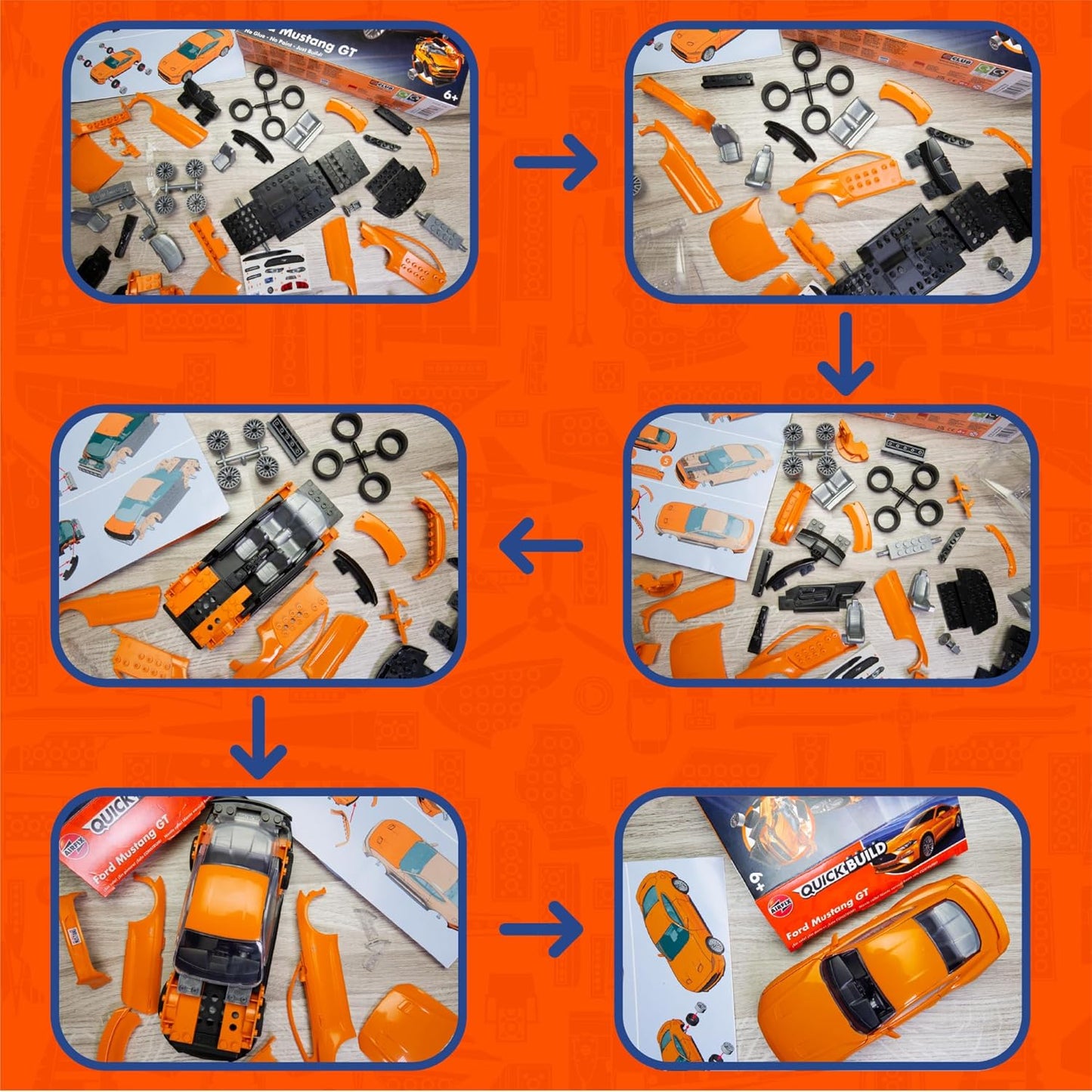 Airfix Model Car Kit QuickBuild Ford Mustang GT (Orange) Push Fit J6036