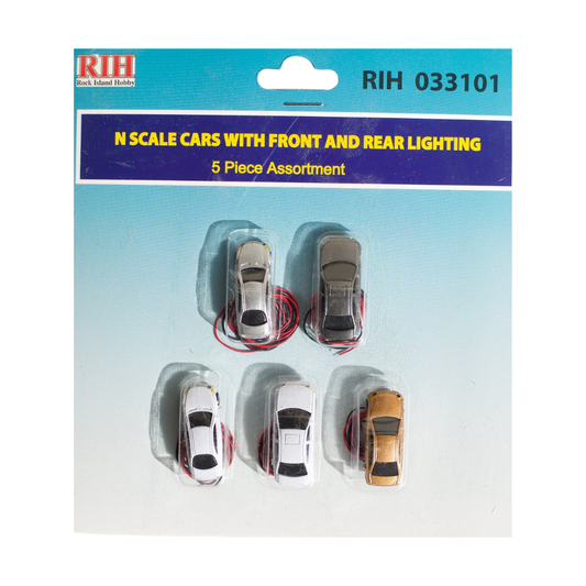 N Scale Assorted Cars with Front & Rear Lights (5pcs)