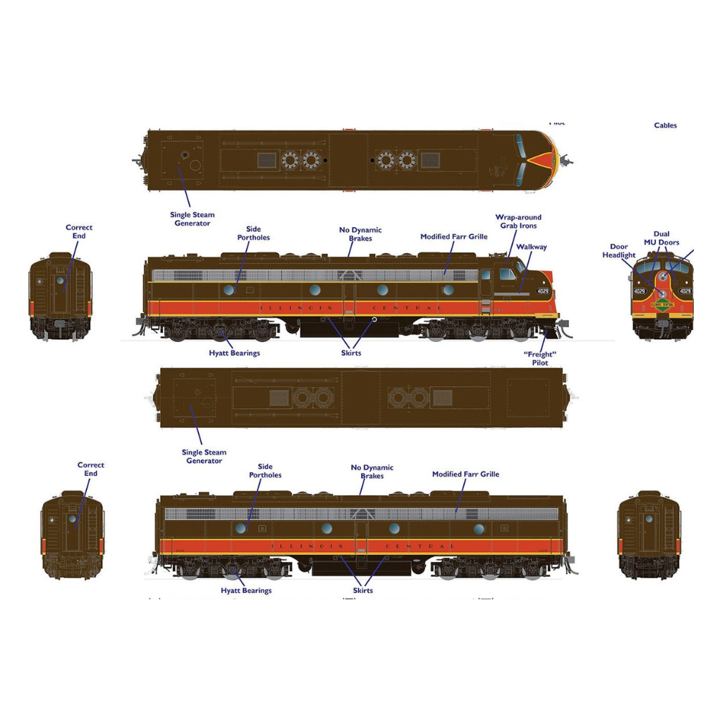 Rapido Trains Inc HO 28522 DCC/ESU Loksound 5 EMD E8A Illinois Central 'Green Diamond Logo' IC #4023