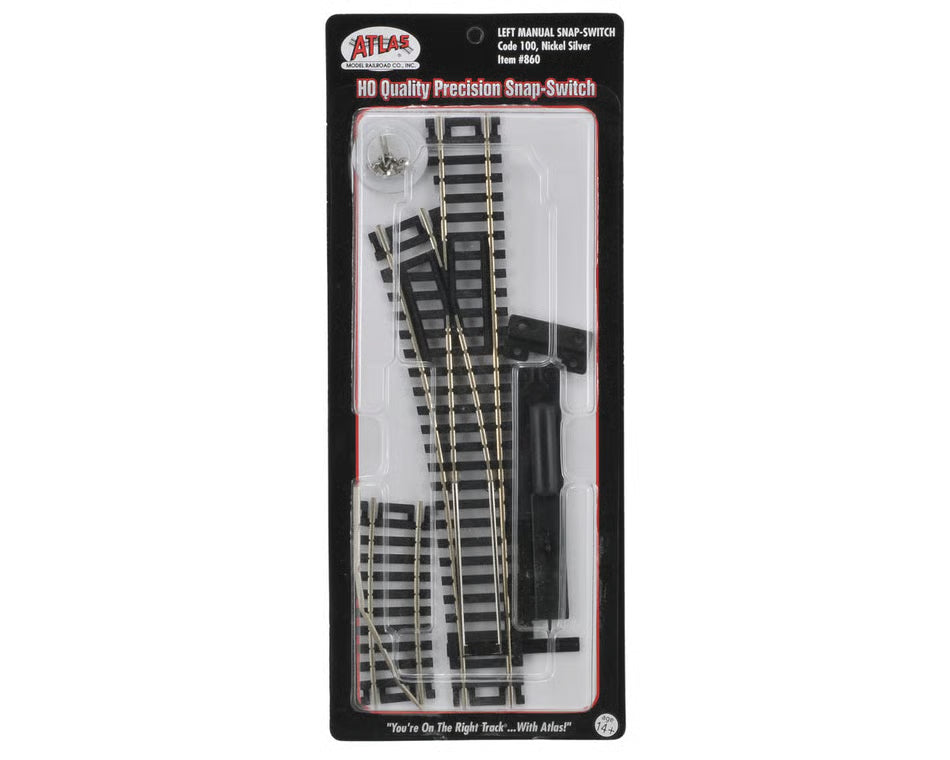 Atlas HO 860 Code 100 Left Hand Manual Snap-Switch Track