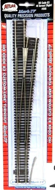 Atlas 566 HO Scale Code 83 #8 Custom-Line(R) Mark IV Turnout Right