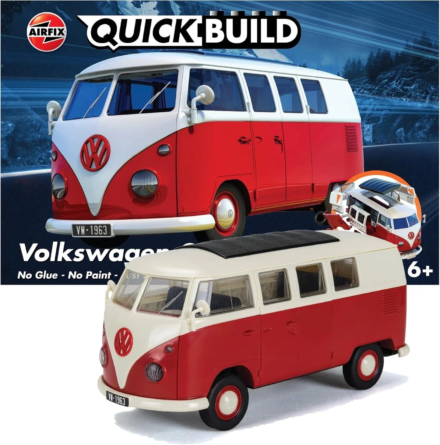 Airfix QUICK BUILD Red Volkswagen VW Camper Van Plastic Model Kit J6017