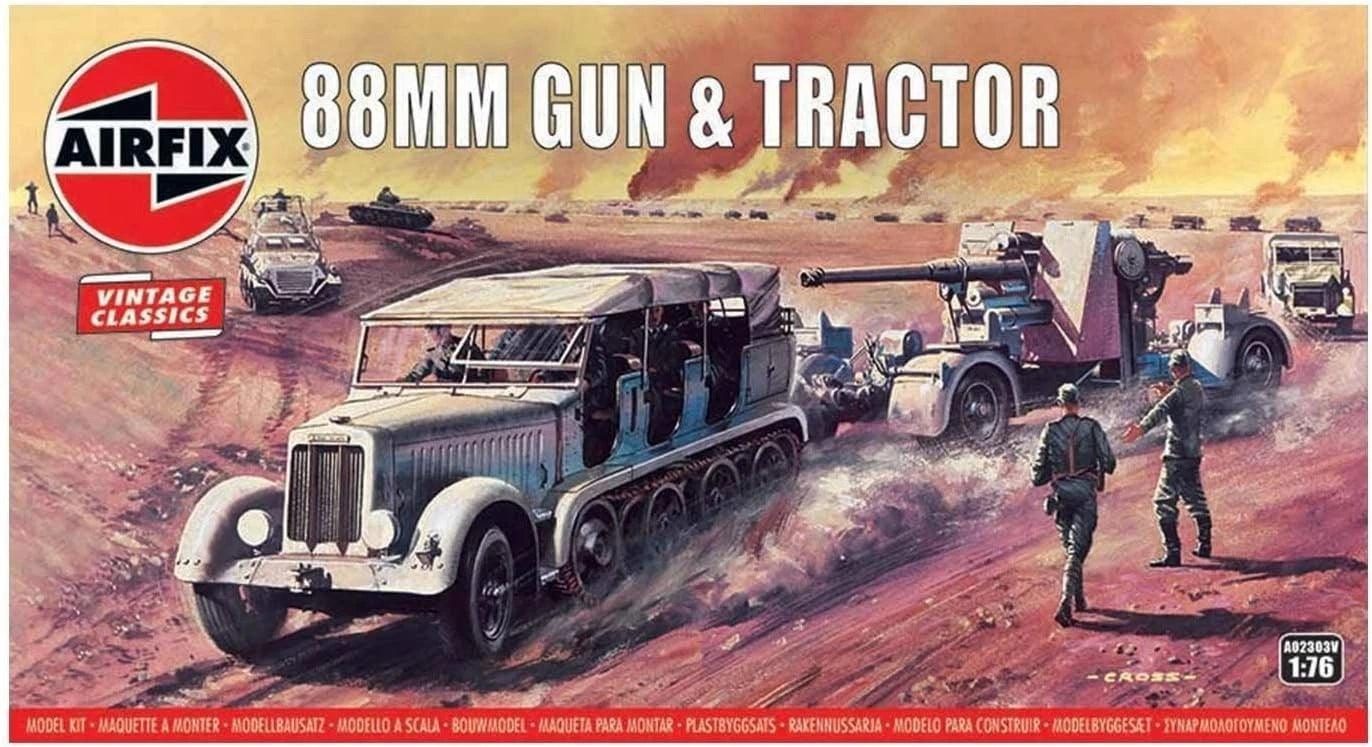 Airfix 88mm Gun & Tractor 1:76 Vintage Classics Military Plastic Model Kit