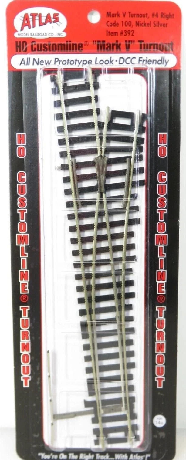 Atlas 392 Mark V #4 Turnout - Right Turnout Black Ties Code 100 HO Scale
