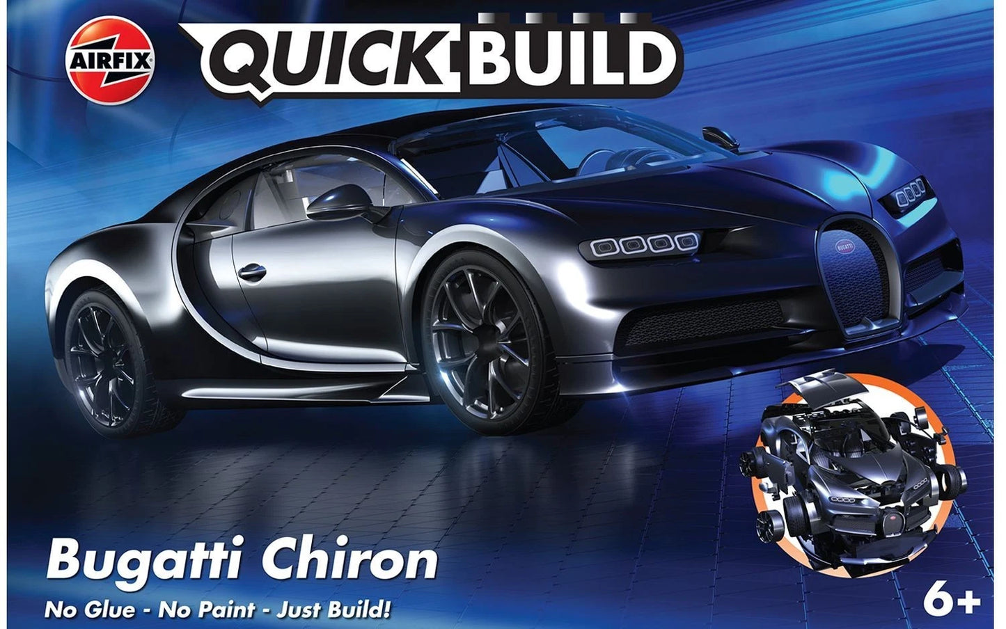 Airfix QUICK BUILD Black Bugatti Chiron Snap Plastic Model Car Kit J6025
