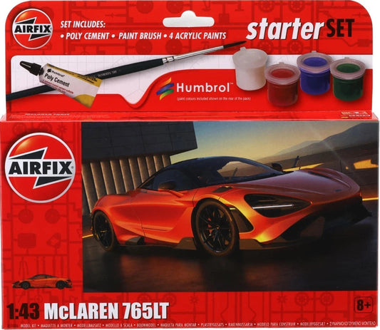 Airfix McLaren 765LT W/ Glue, Paints, Brushes Set 1:43 Car Model Kit A55006