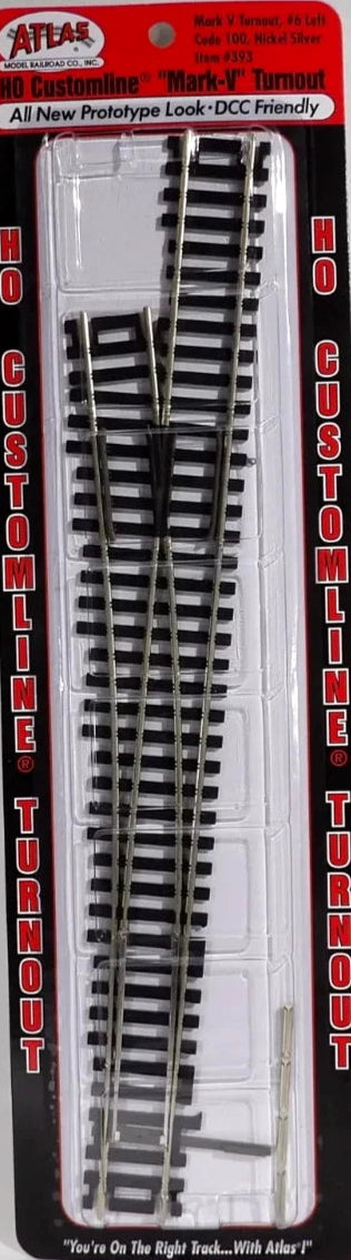 ATLAS HO SCALE CODE 100 #6 MARK V LEFT HAND TURNOUT track switch ATL393