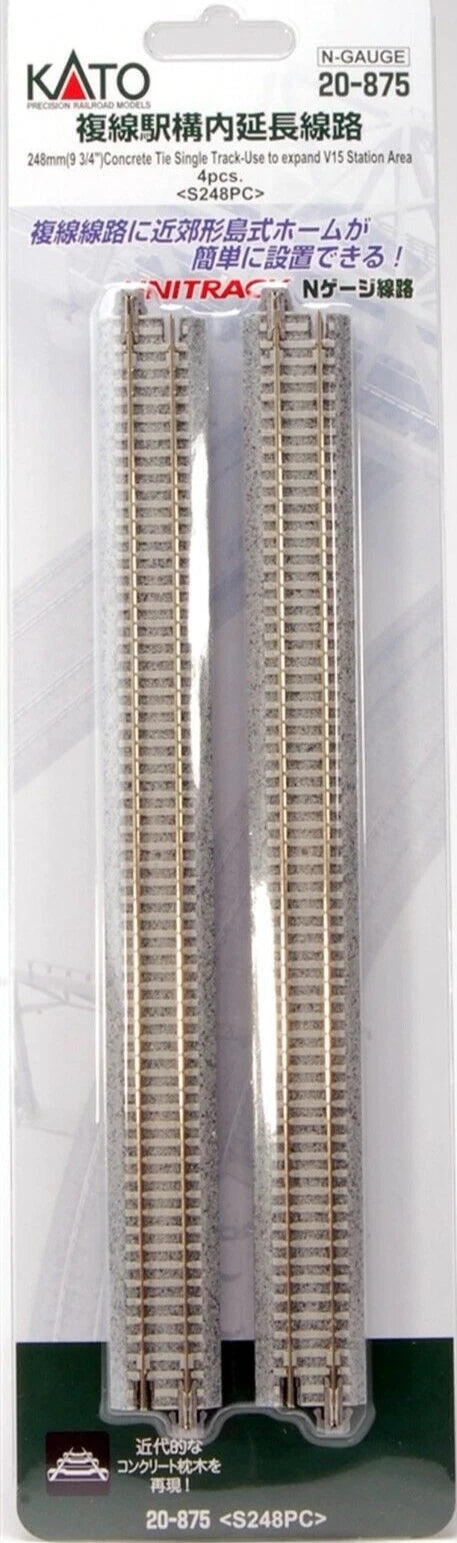 Kato 20-875 N Scale UniTrack Concrete Tie Single Track Straight 248mm 9-3/4 4pcs