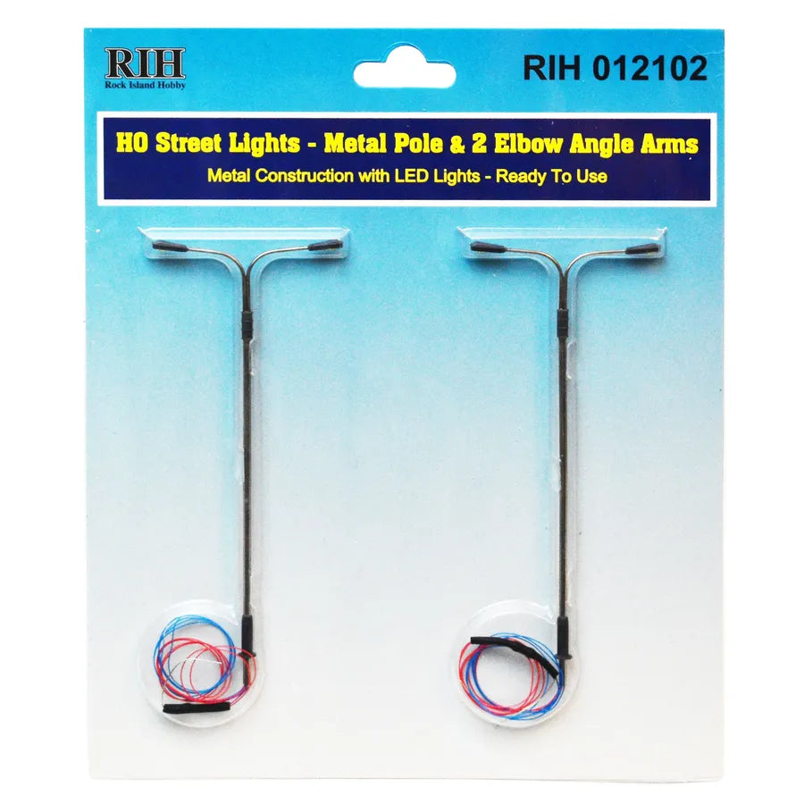 HO Scale Street Lights w vertical pole and 2 elbow arms